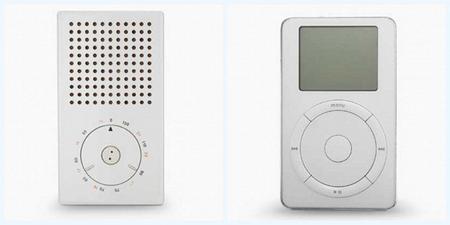 左侧为braun1958年的收音机外观,右侧为ipod一代的外观